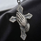 Classic Style Praying Hands Cross Pendant Titanium Necklace