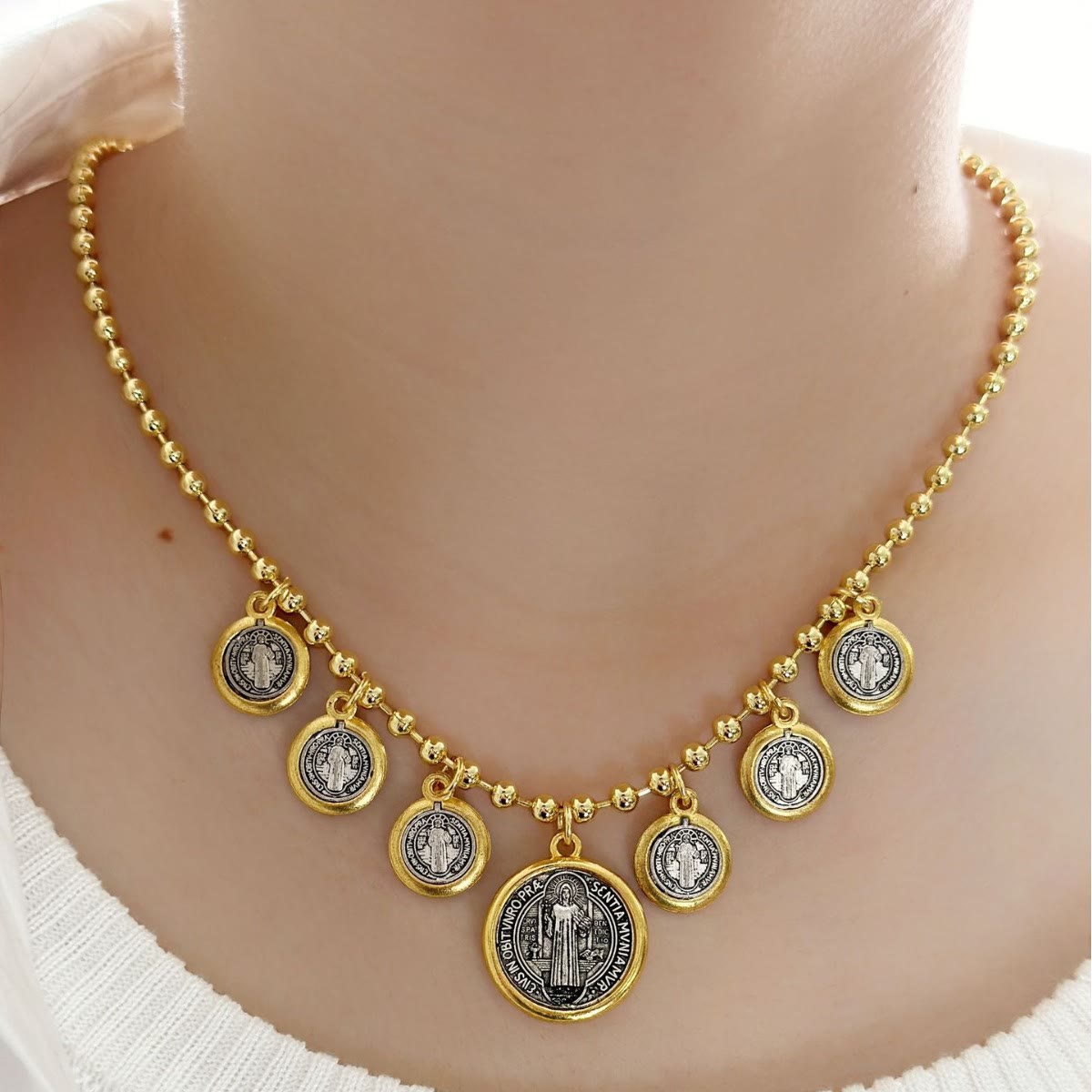 Retro Style 6 St. Benedict Pendant Chain Necklace