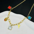 Casual Style Our Lady of Guadalupe Turquoise Cross Chocker Necklace