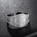 Classic Style JESUS St. Benedict Symbol Titanium Adjustable Ring