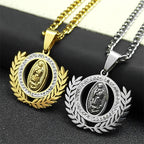 Classic Style Olive Branch with Our Lady of Guadalupe Rhinestones Pendant Necklace