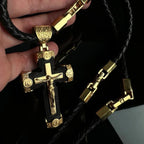 Luxury Style Crucifix Jesus Cross Black-gold Alloy Pendant Necklace