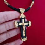 Luxury Style Crucifix Jesus Cross Black-gold Alloy Pendant Necklace