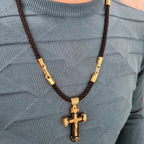 Luxury Style Crucifix Jesus Cross Black-gold Alloy Pendant Necklace