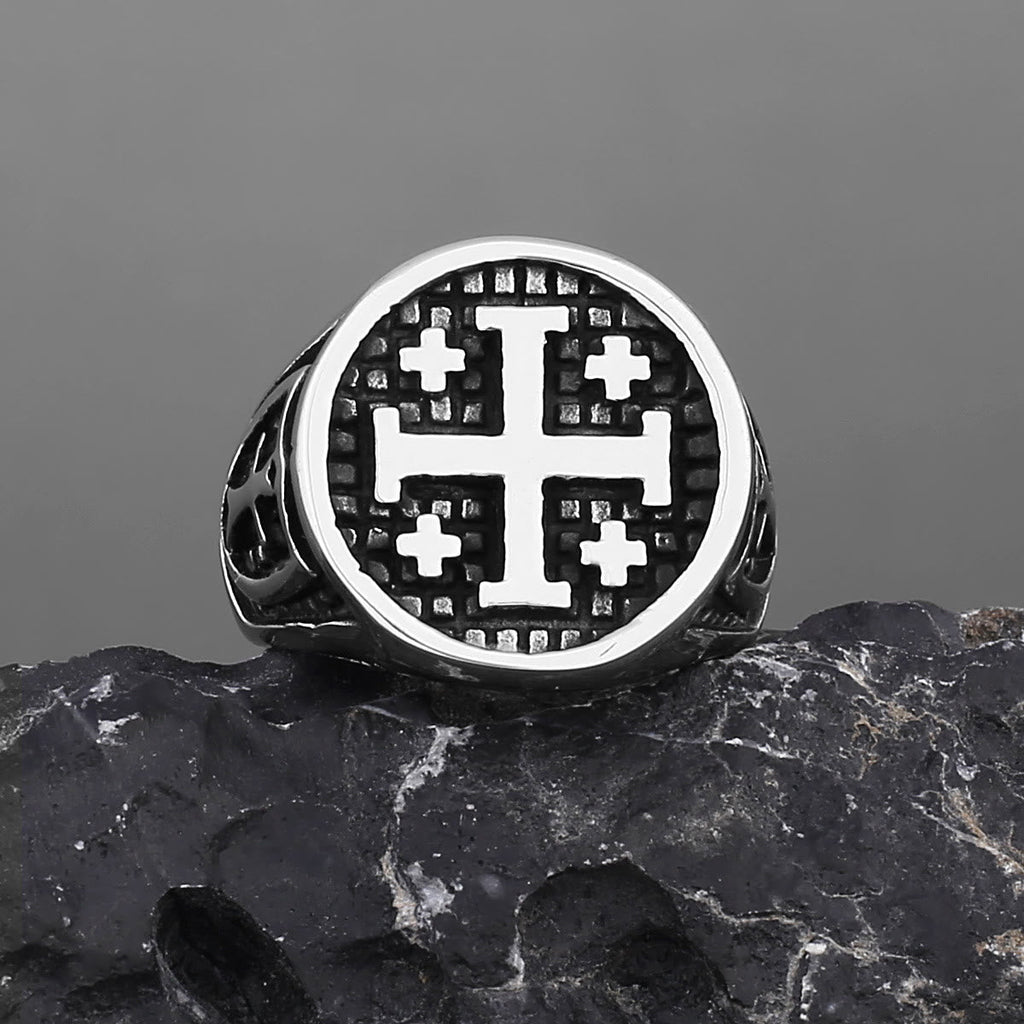 Retro Minimalist Style Jerusalem Cross Ring