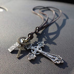 Retro Classic Style Crucifix Pendant Leather Rope Necklace