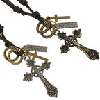 Retro Classic Style Crucifix Pendant Leather Rope Necklace