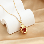 Modern Style Crafted Red Gemstones Sacred Heart of Jesus Pendant Necklace