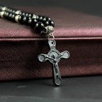 Retro Noble Style Crucifix Black Gallstone Beads Pendant Necklace