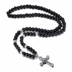 Retro Noble Style Crucifix Black Gallstone Beads Pendant Necklace