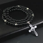 Retro Noble Style Crucifix Black Gallstone Beads Pendant Necklace
