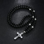 Retro Noble Style Crucifix Black Gallstone Beads Pendant Necklace