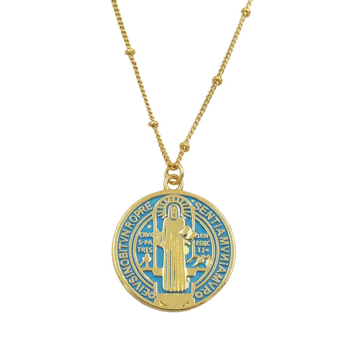 Refined Style St. Benedict Gold Plated Brass Pendant Necklace