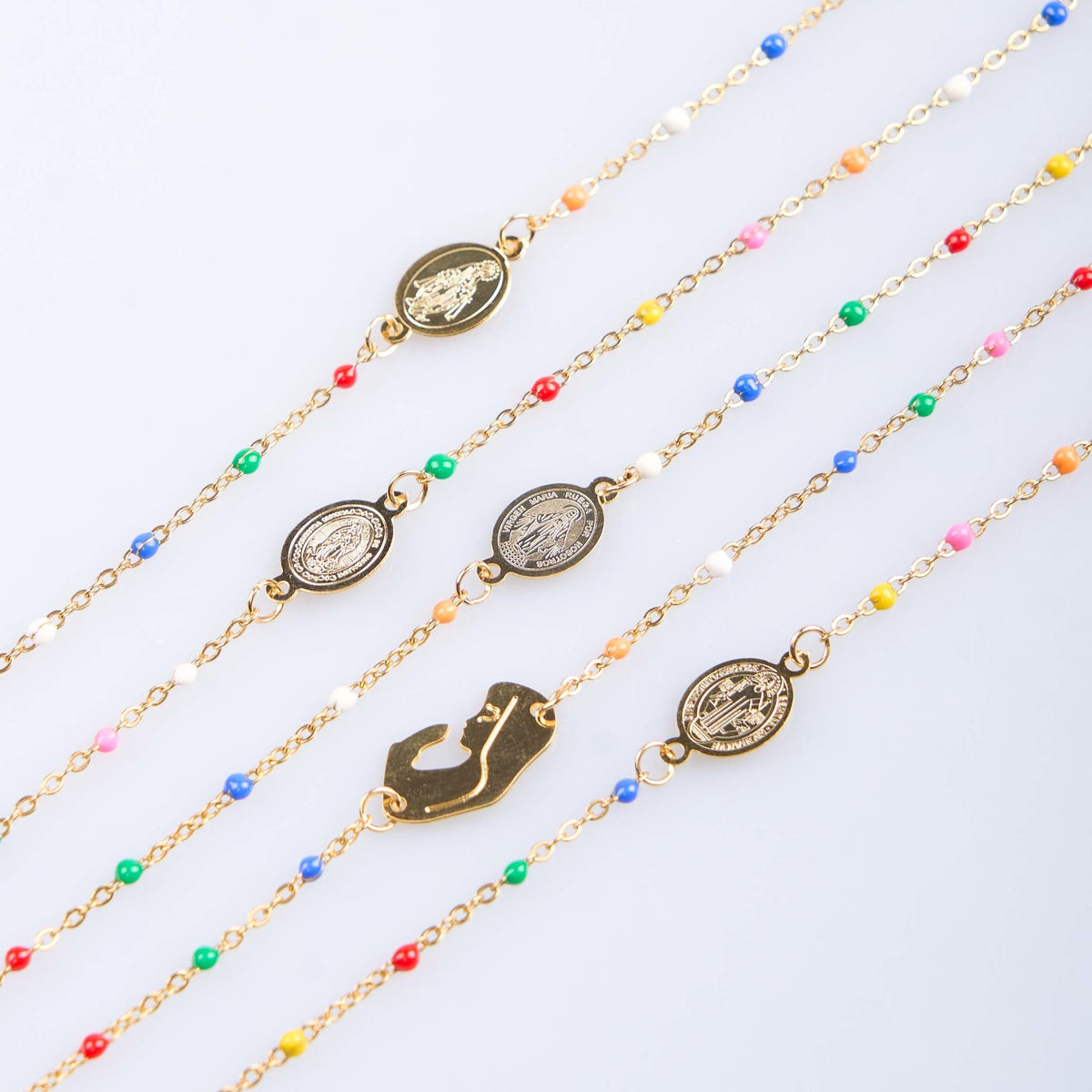 Fresh Elegant Style Colorful Clavicle Chain Necklace with Cross & 5 Medals Options