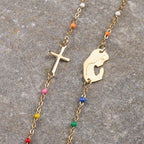 Fresh Elegant Style Colorful Clavicle Chain Necklace with Cross & 5 Medals Options