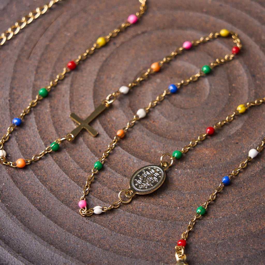 Fresh Elegant Style Colorful Clavicle Chain Necklace with Cross & 5 Medals Options