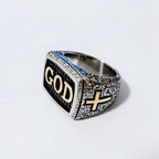 Retro Heavy Style GOD Divine Devotion Pattern Alloy Ring(3 color)