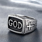 Retro Heavy Style GOD Divine Devotion Pattern Alloy Ring(3 color)