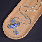 Retro Bohemian Style Blue Gemstones Cross Pendant Necklace