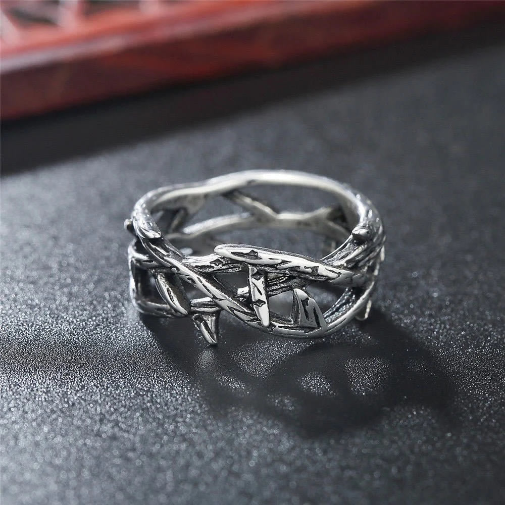 Crafted Retro Style Jesus Crown of Thorns Titanium Steel Ring