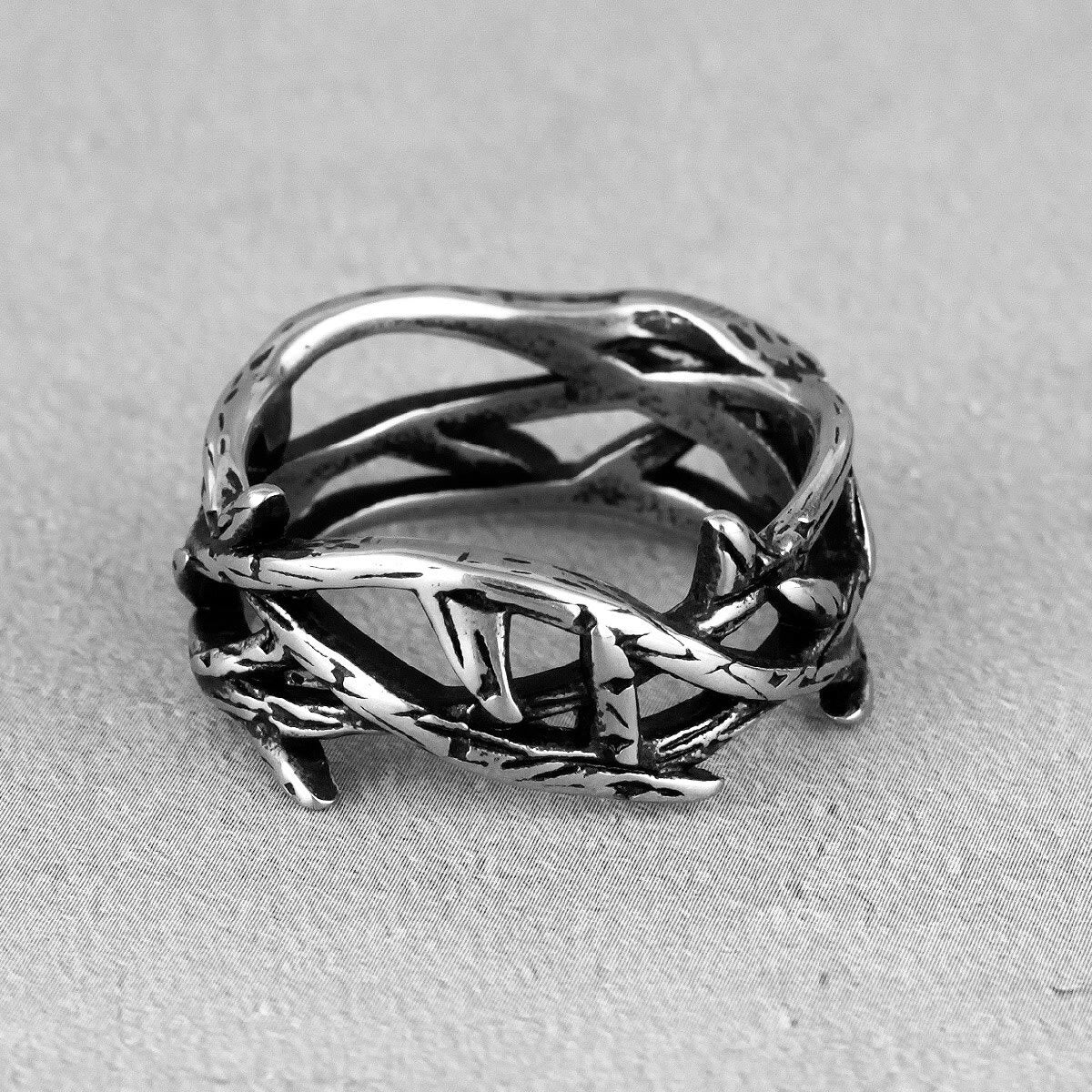 Crafted Retro Style Jesus Crown of Thorns Titanium Steel Ring