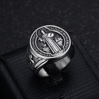 Classic Retro St. Benedict Faith Protection Crafted Titanium Steel Ring
