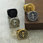 Classic Retro St. Benedict Faith Protection Crafted Titanium Steel Ring