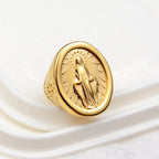 Classic Minimalist Style Virgin Mary Miraculous Medal Faith Connection Ring