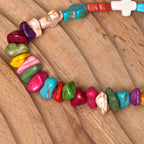 Colorful Bohemia Style Virgin Mary Rose & Cross Turquoise Bracelet