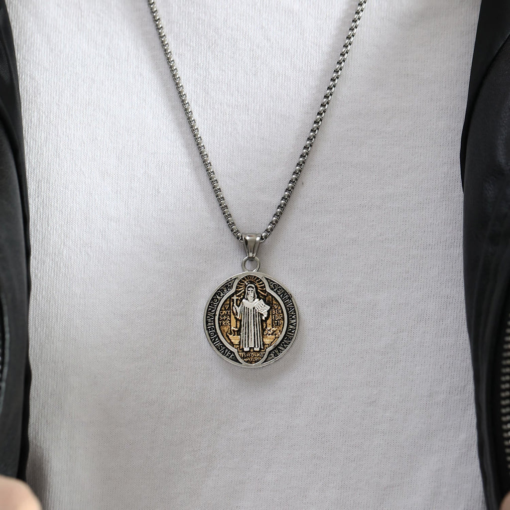 Classic Retro Style Crafted St. Benedict Sacred Protection Pendant Necklace