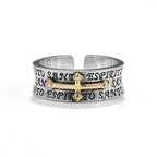 Retro Style Two-tone Gold Miraculous Medal Blessing Mary Alloy Adjustable Ring
