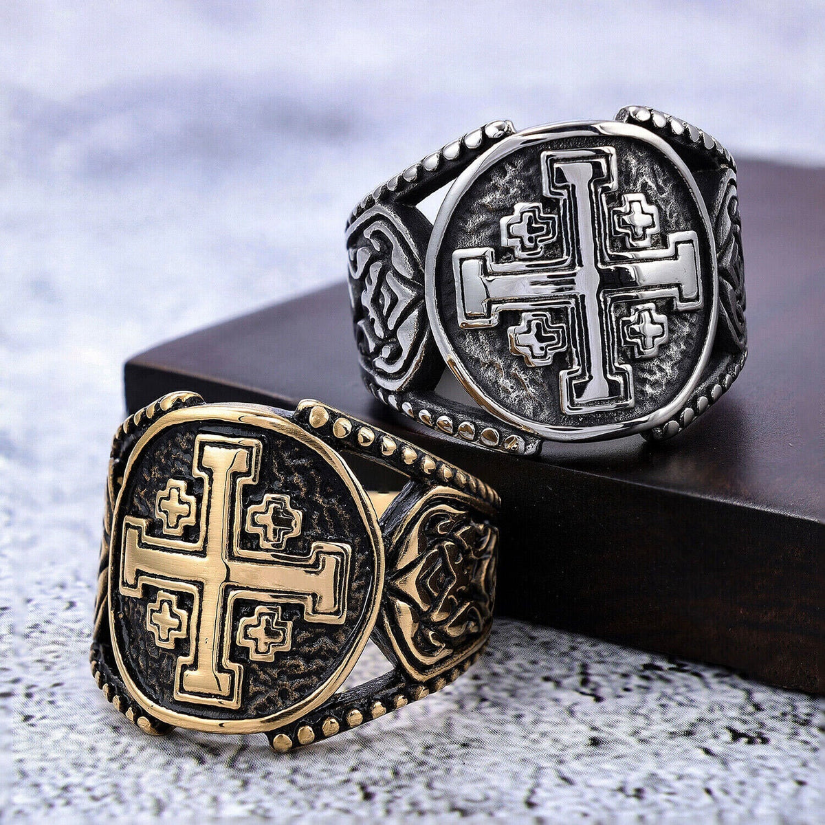 Classic Style Old Craft Jerusalem Cross Symbol Alloy Ring