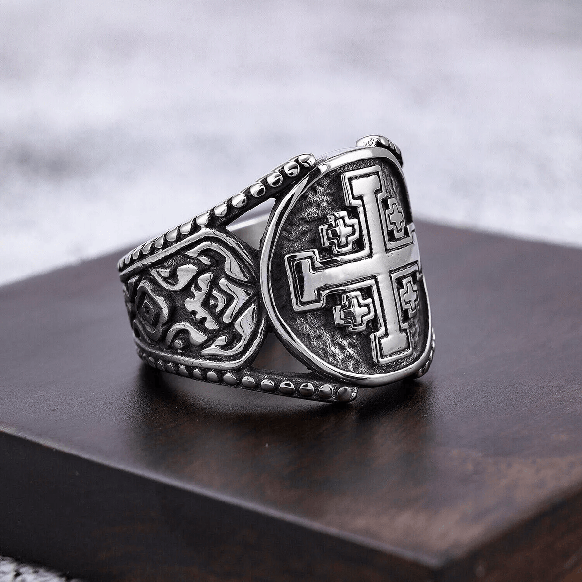 Classic Style Old Craft Jerusalem Cross Symbol Alloy Ring