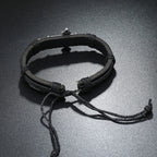 Old Crafted Style Cross Pendant Leather Drawstring Adjustable Faithful Bound Bracelet