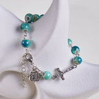 Joyful Blossom Green Tone Ceramics Beads Rose & Crucifix Bracelet