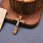 Classic Style Olive Wood Crucifix Devotion Blessed Pendant Necklace