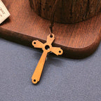 Classic Style Olive Wood Crucifix Devotion Blessed Pendant Necklace