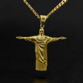 Classic Style Majestic Golden Finish Christ the Redeemer Pendant Necklace