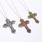 Classic Style Ornate Crucifix with All Saint Iconography & Red Gems Accents Pendant Necklace