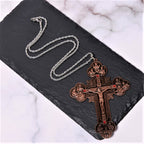 Classic Style Ornate Crucifix with All Saint Iconography & Red Gems Accents Pendant Necklace