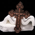 Classic Style Ornate Crucifix with All Saint Iconography & Red Gems Accents Pendant Necklace