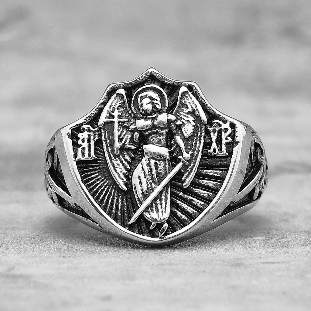 Retro Style St. Michael Guardian Angel Protection & Strength Ring