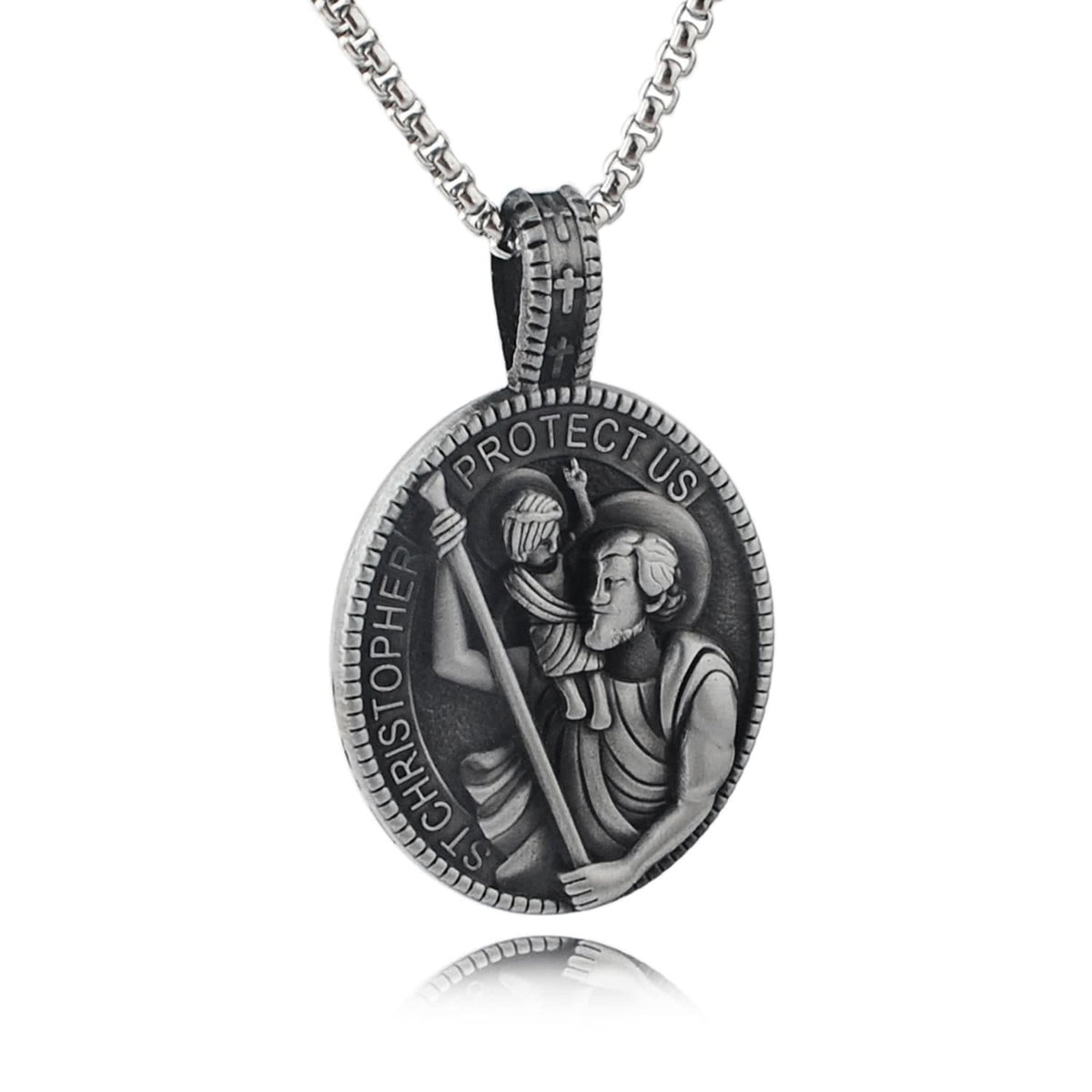 Classic Style Crafted St. Christopher Protect Us Pendant Necklace