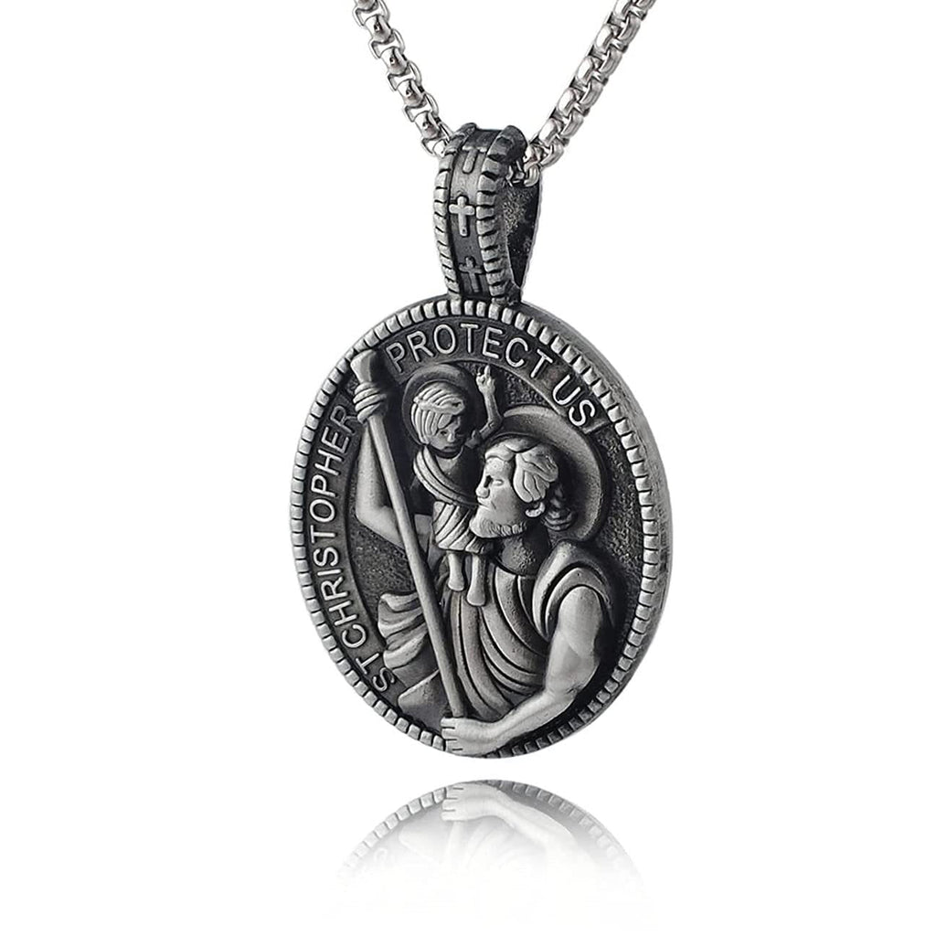 Classic Style Crafted St. Christopher Protect Us Pendant Necklace