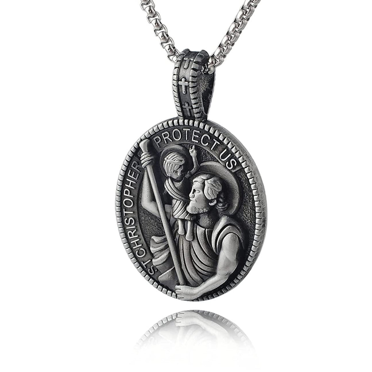Classic Style Crafted St. Christopher Protect Us Pendant Necklace