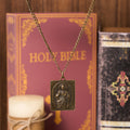 European Style Classical Bronze Sculptured Sacred Heart Cross Necklace
