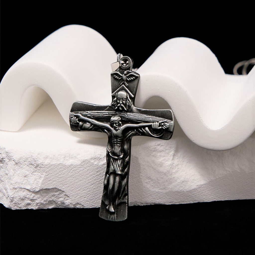 Classic Style Trinity Cross Father & Son & Holy Spirit Pendant Necklace