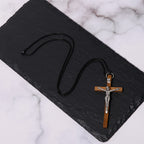 Classic Style Wooden Craft Alloy Crucifix Faith Pendant Necklace