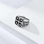 Classic Style Jerusalem Cross Shield Signet Devine Faith Ring