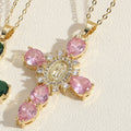 Modern Style Our Lady of Guadalupe Cross Zircon Pendants Necklace